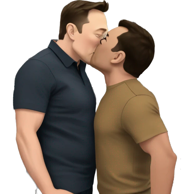 Elon Musk kissing Jeff Bezos emoji