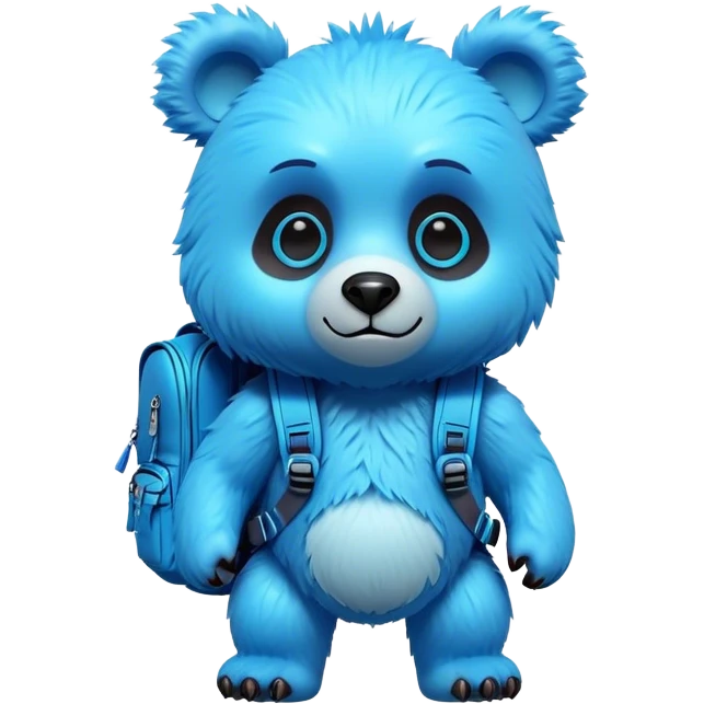 3D, adorable little Pixar style blue neon punk bear with a backpack, ultra detailed, each lash, eye, and strand of fur is shown in stunning detail as though captured in a timeless photograph, rich textures, visually rich, so lifelike it feels like it could leap off the page at any moment emoji