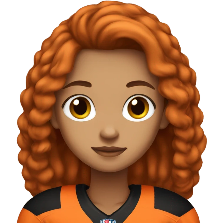 Girl with long brown hair, wearing orange and black Bengals football jersey emoji