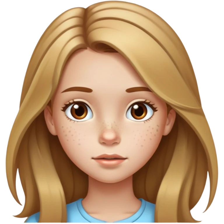 13 year old girl with long brown hair with blonde highlights, freckles, big forehead and nice lips emoji