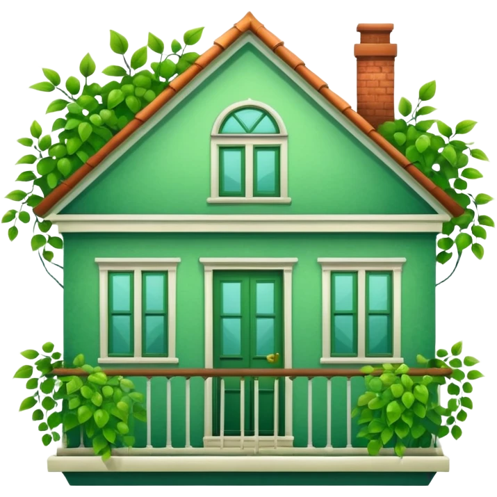 Beautifull Green house with leaves, branches and a balcony  emoji