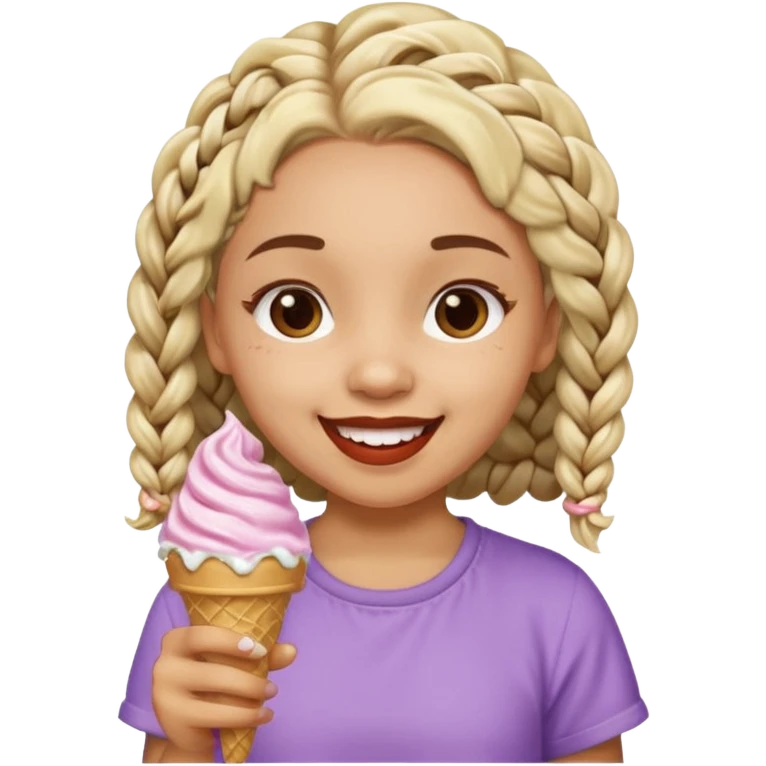 Light skin girl with short braids eating ice cream emoji