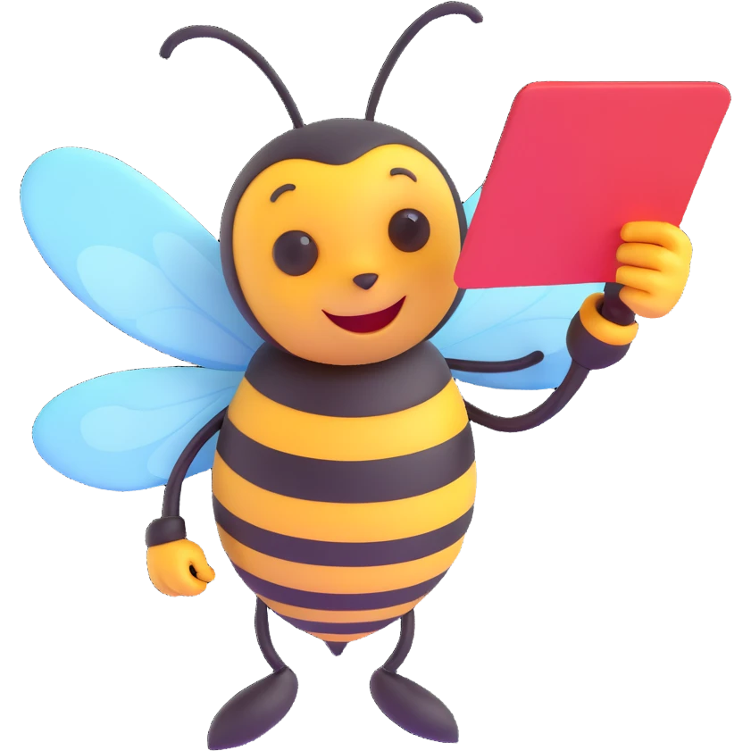 using this image, make the bee hold a red card like a referree emoji