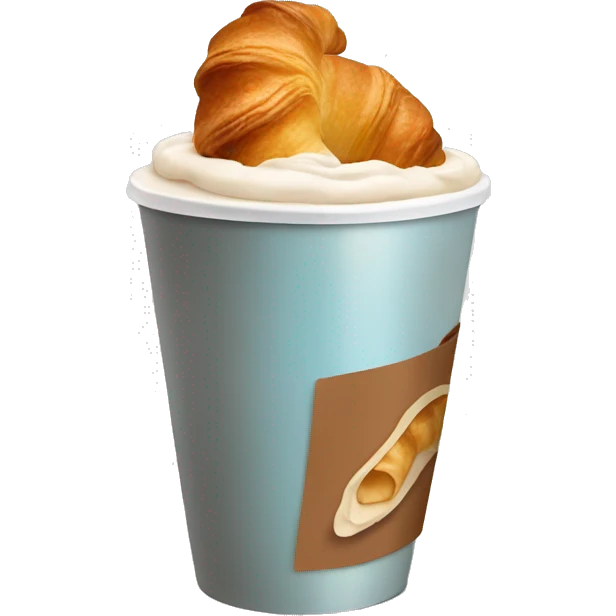 Disposable cup with cappuccino and croissant emoji