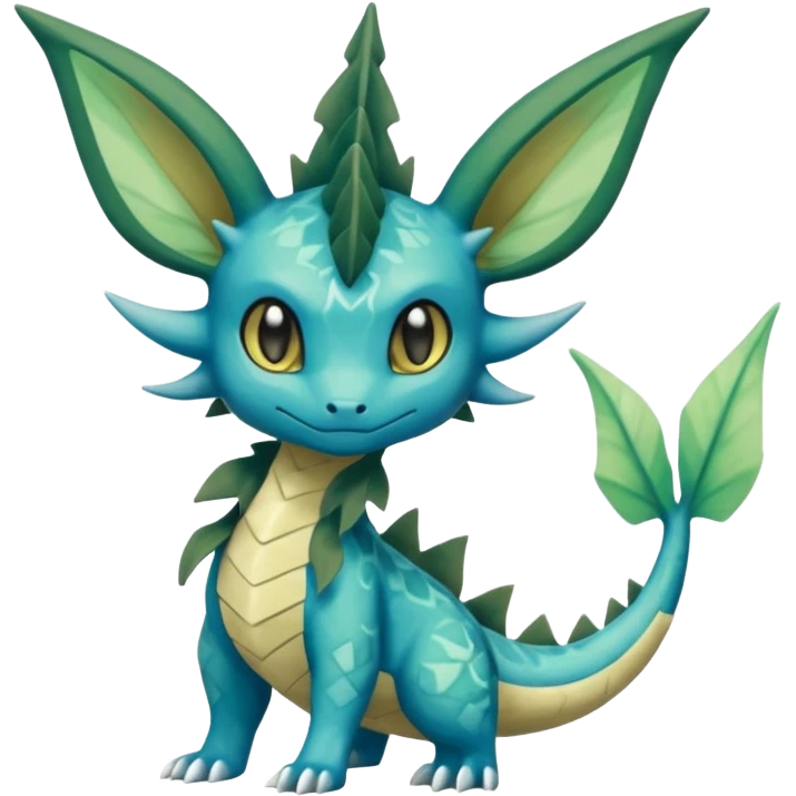 Swampy Gloomy Dark Dull Vaporeon-Leafeon-Treecko-Grovyle-Fakémon-Pokémon-hybrid-fusion emoji
