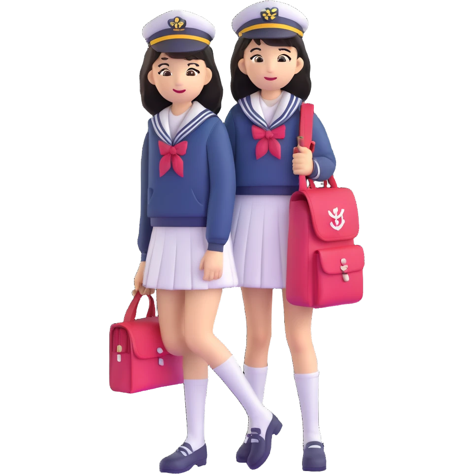 Cute Japanese female high school student in sailor uniform carrying a school bag emoji