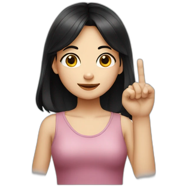 Small white skin black haired girl showing three fingers emoji