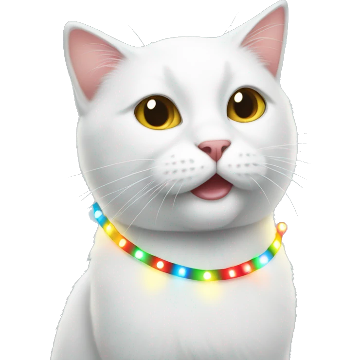 White cat with Christmas lights emoji