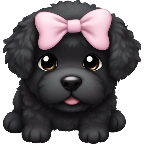 fluffy fat black puppy pale pink bow emoji