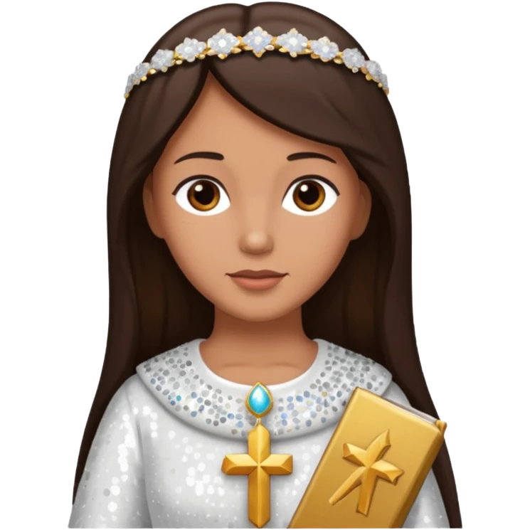 Mary, mother of Jesus from The Bible with dark brown hair, white sequin outfit emoji
