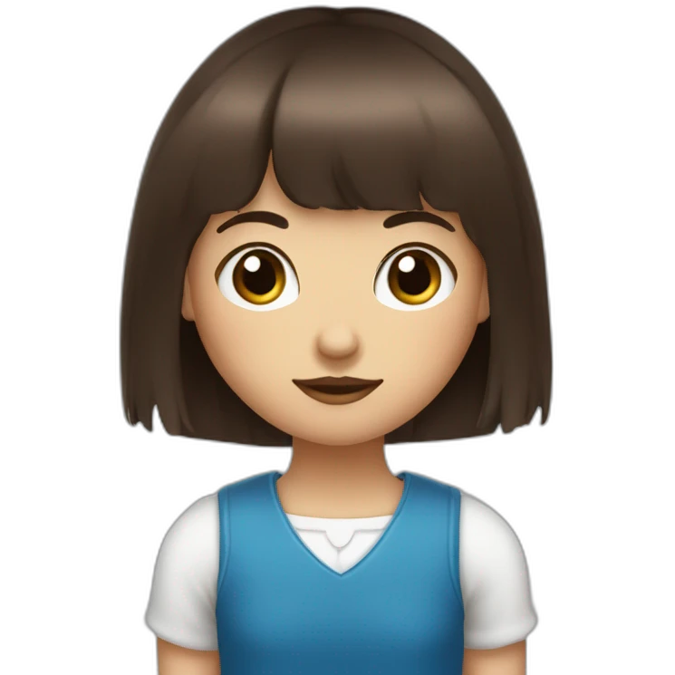 Fille aux yeux bleu brune avec une frange emoji