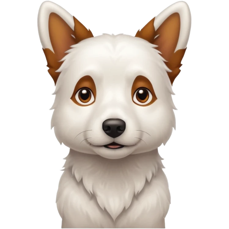 a completely white dog with brown eyes, a long, medium-sized body, and ears with small brown specks on them. emoji