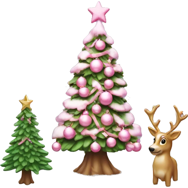 christmas tree with snow and pals pink ornaments  emoji