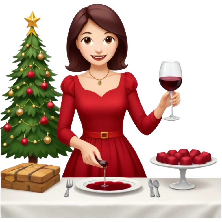 Chirstmas Hostess character, She plans the night, sets the table, pours the wine… emoji