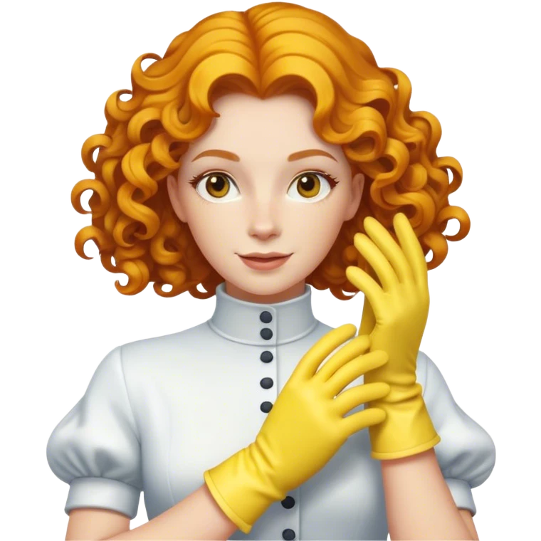 Ginger curly long hair lady with yellow box gloves emoji