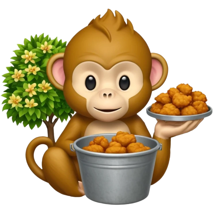 Monkey with a bucket of chicken and a bush emoji