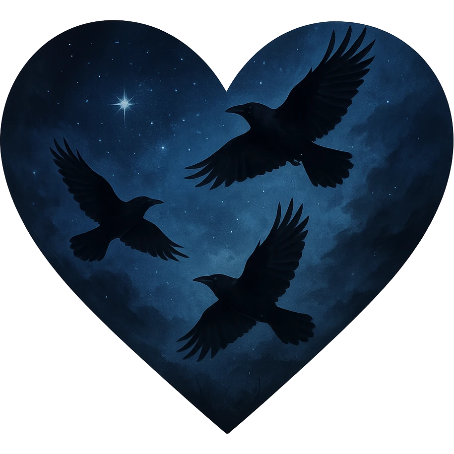  heart with blue night sky and dark ravens, remove background emoji