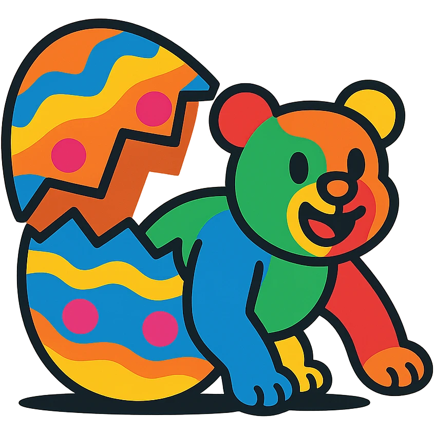 a gummy bear crawling out of an Easter egg, vibrant, playful, clear subject, bright colors, fun mood, simple background emoji
