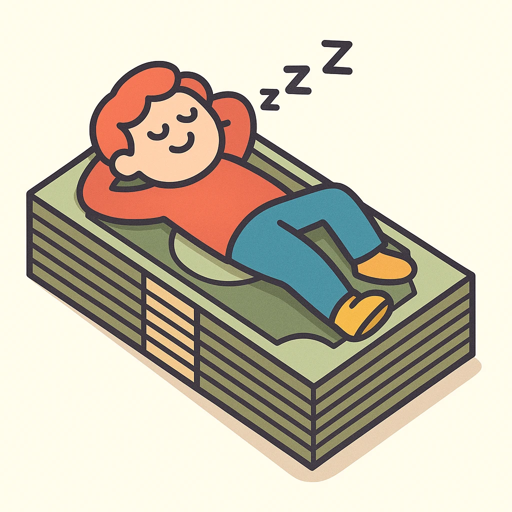 happy person napping on mattress of money emoji