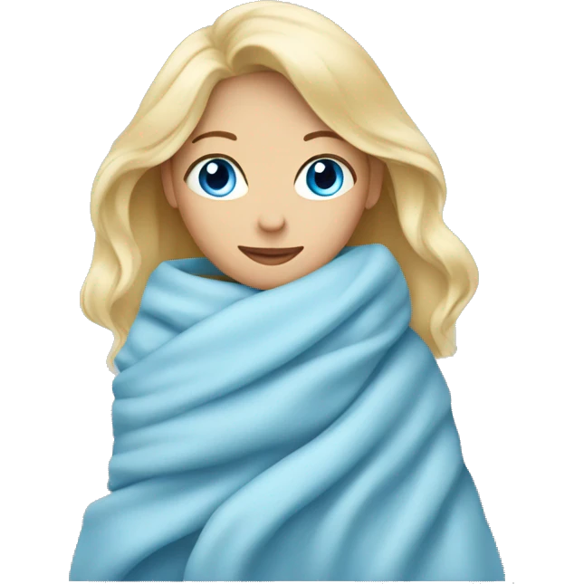 Relaxing blonde woman blue eyes in a blanket  emoji