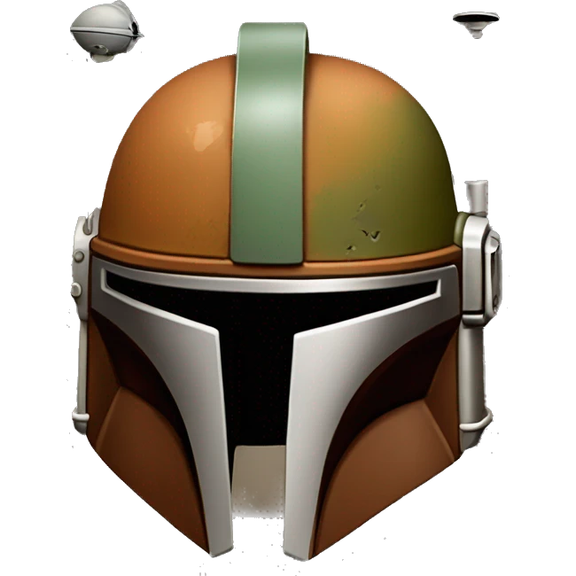 Olive and rust colored Mandalorian helmet with antenna emoji