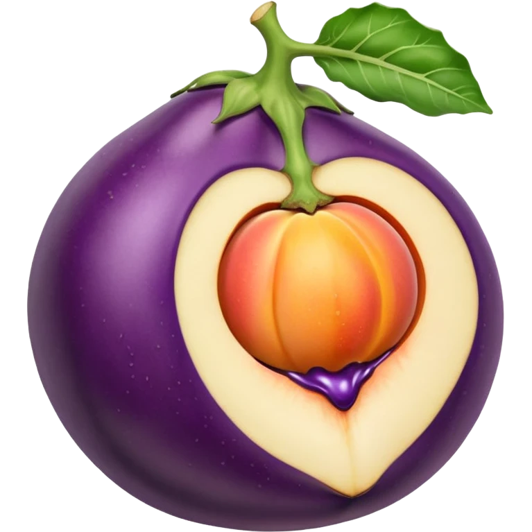 Eggplant with white liquid coming out the top being inserted into a peach emoji