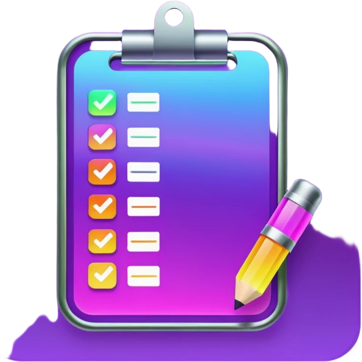 create a checklist in purple neon with mixed gradeient colour with bright shine emoji