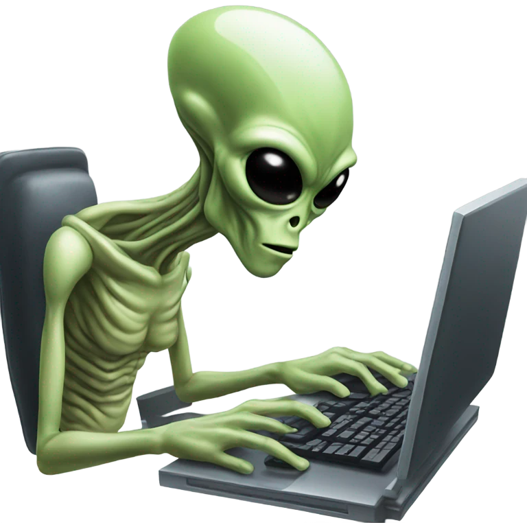 Alien typing on computer emoji