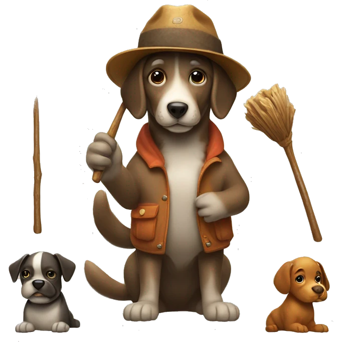 A dog holding a stick in his hand and wearing a hat on his head A dog holding a stick in his hand and wearing a miner's hat on his head  emoji