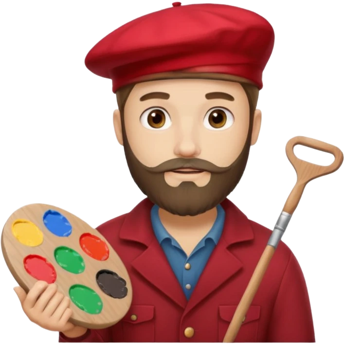 man artist with beard, wearing red beret and painter emoji