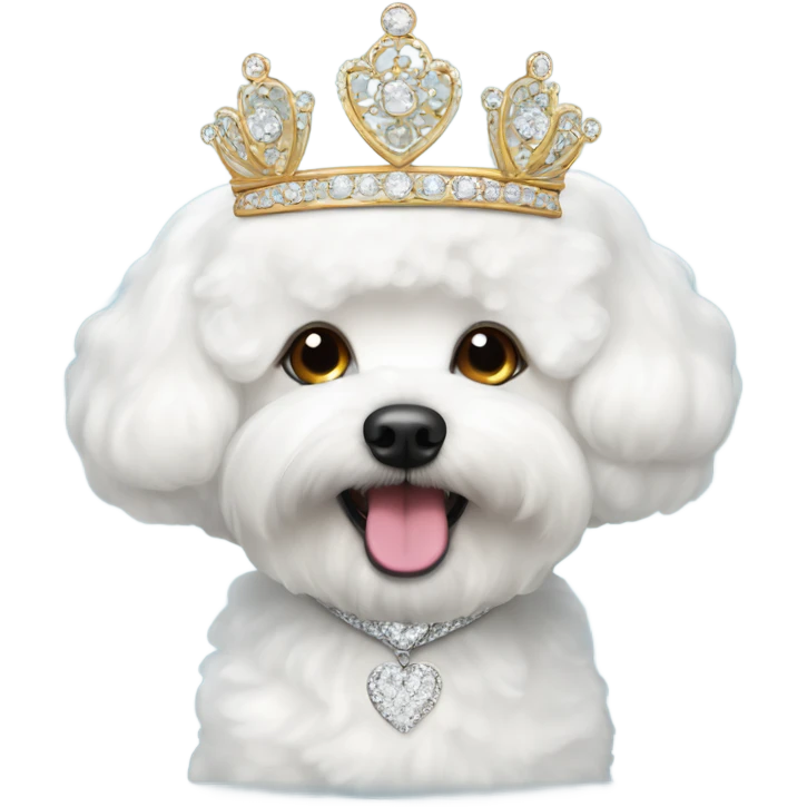 A happy, cute and fluffy Bichon Frise wearing a tiara  emoji