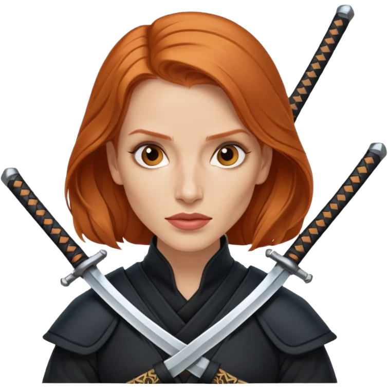 Jessica Chastain, in a ninja position with swords emoji