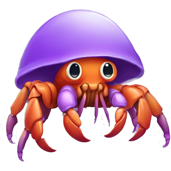 Purple orange smiling hermit crab cartoon, cute eyes and antenna emoji