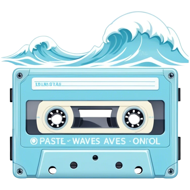 "A retro cassette tape in pastel blue tones with a nostalgic quote and delicate waves around it."
 emoji