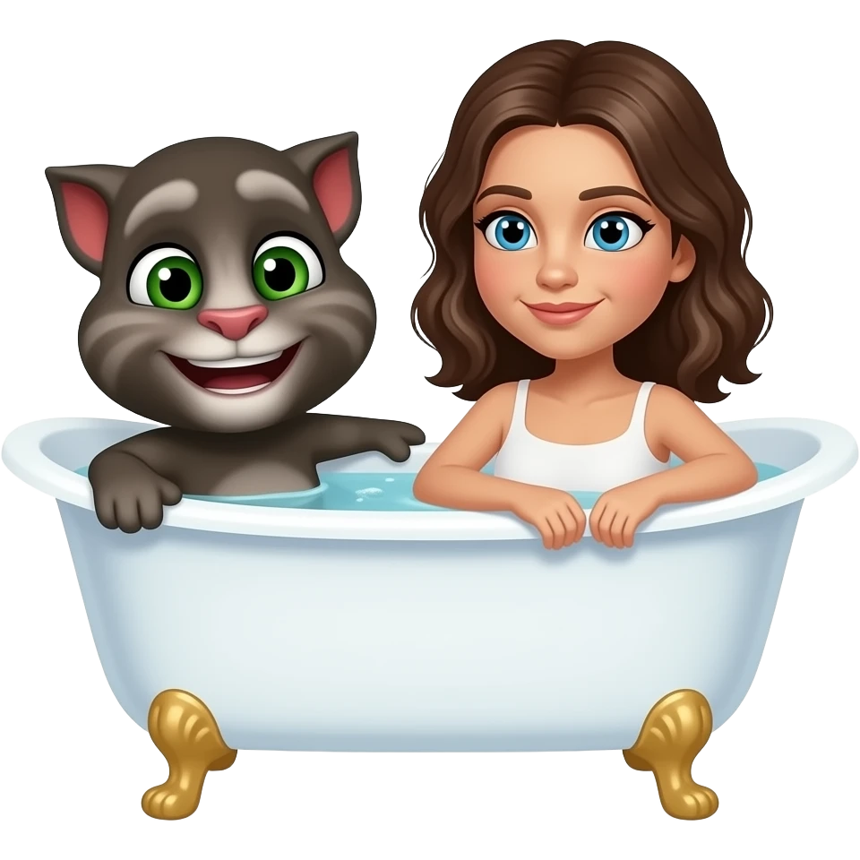 Talking Nina Dobrev and Talking Tom in bathtub emoji