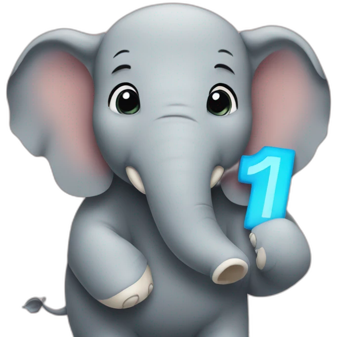 close up of an elephant holding a big sign that says #1Fan emoji