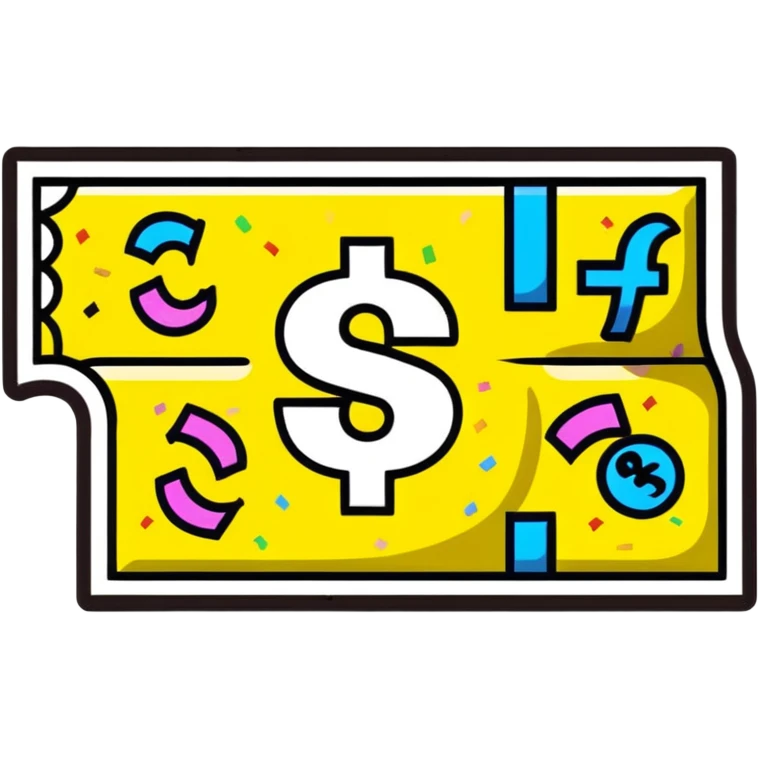 cartoon lottery scratcher ticket with a big plus sign and confetti, YouTube theme emoji