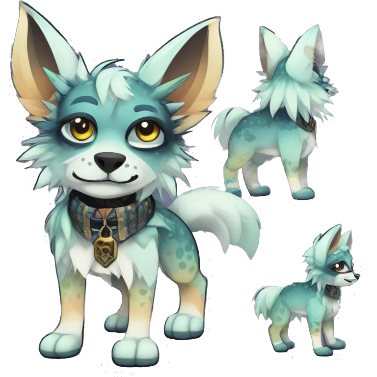 cute cool edgy fantasy animal fursona creature by griffsnuff & LiLaiRa & Falvie with cool colors with patterns and a spiked collar full body emoji