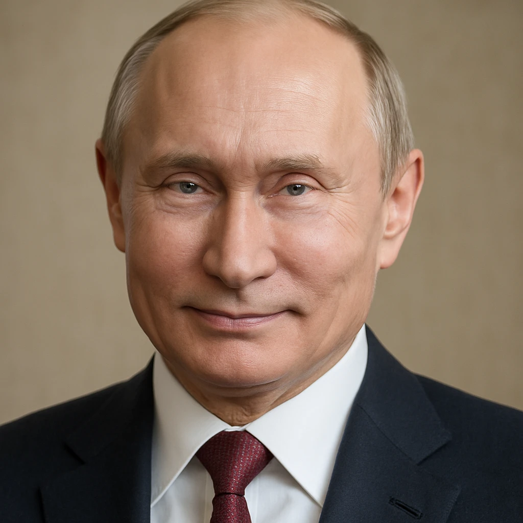 highly realistic portrait of Vladimir Putin, smiling gently, detailed facial features, photorealistic style emoji