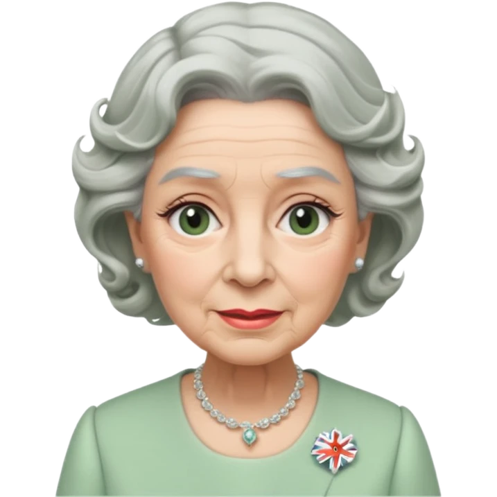 Queen Elizabeth with grey hair and waves in pastel green clothes emoji