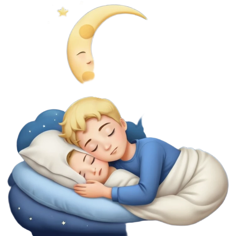 boy sleeping with Z symbols stars and moon in night sky emoji