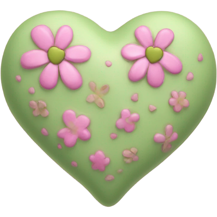 pistachio green Color heart decorated with pink flowers emoji