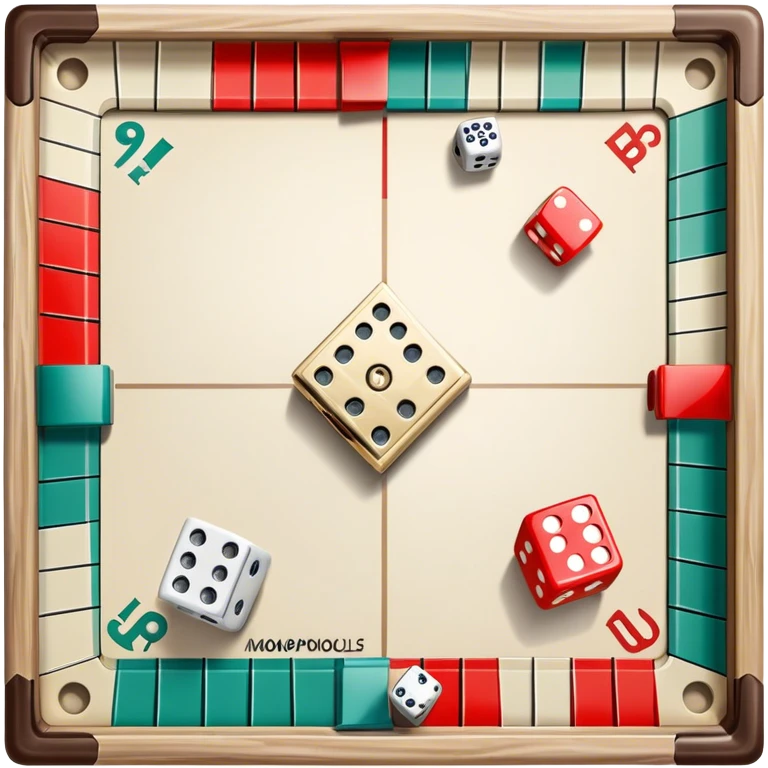 A photorealistic icon featuring a backgammon board with dice, a Monopoly board with money and property cards and a Game of Life spinner. The design captures the detailed textures of the boards, pieces, and accessories. Transparent background. emoji
