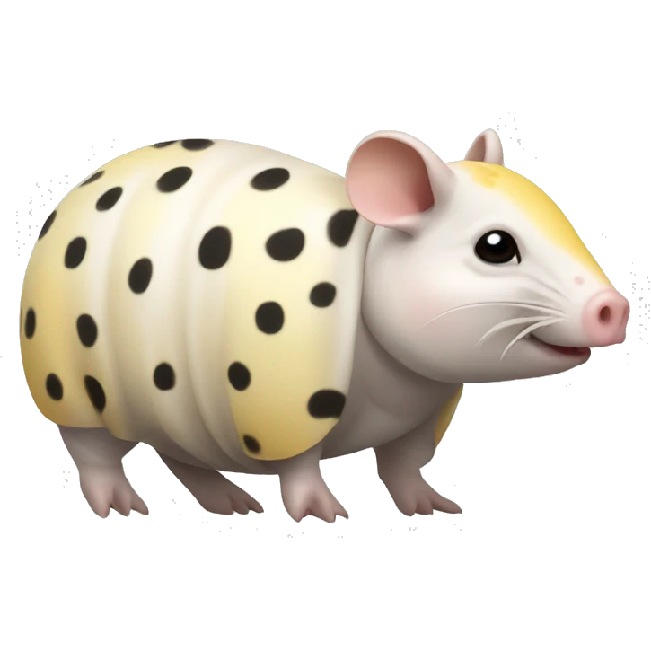 White chubby armadillo pig with yellow and black spots and cute face emoji
