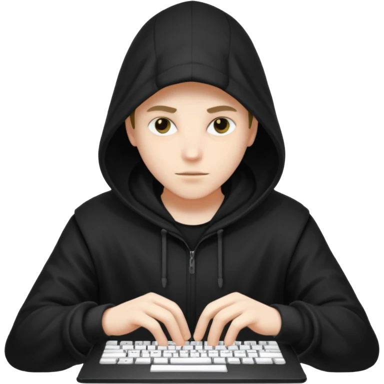 hooded hacker silhouette, hands on keyboard emoji