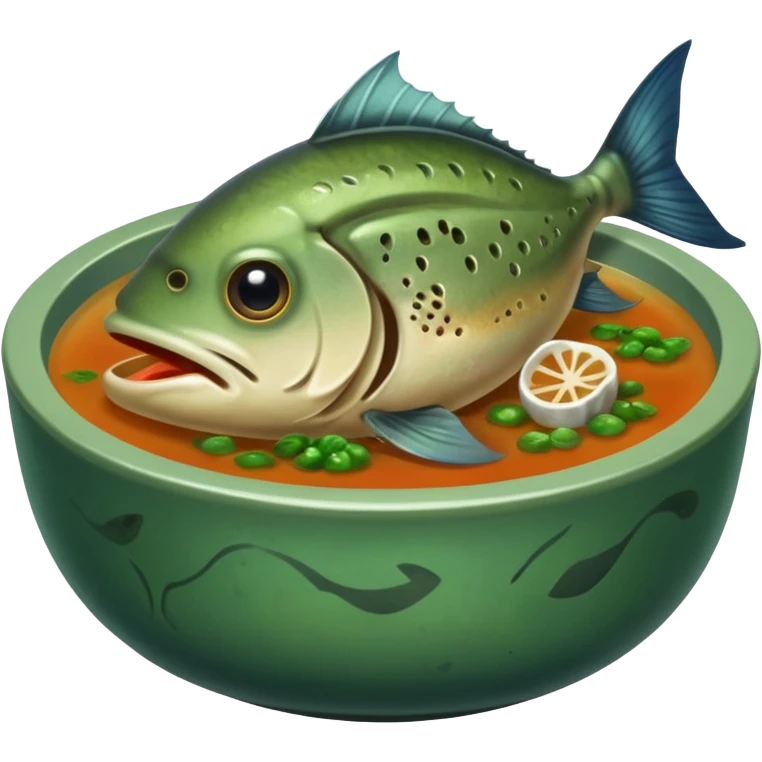 disgusting watery soup, fish head floating emoji