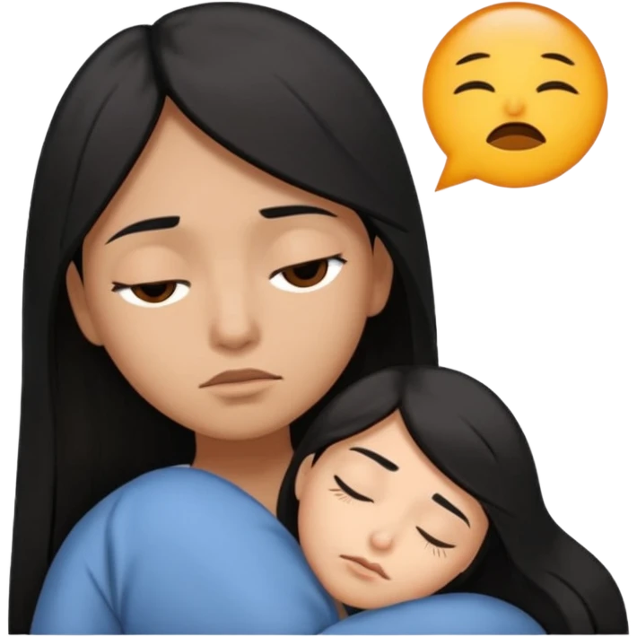 character has light brown skin and straight, long black hair with wide brown eyes. Sleepy tired. emoji