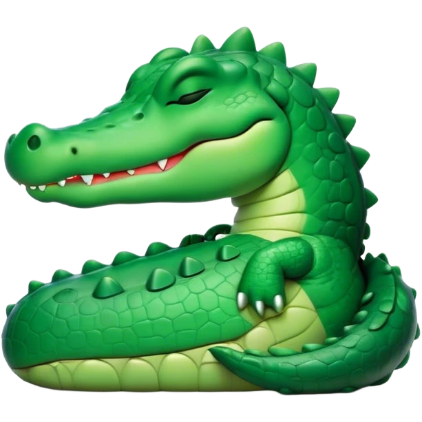 Meme-Worthy Cute Sleeping Crocodile Portrait Emoji, Head resting peacefully with a contented smile, showcasing a robust, powerful build and a luxuriously soft textured emerald-green hide, eyes shut in a serene, restful nap, Simplified yet hilariously adorable features, highly detailed, glowing with a soft, drowsy light, high shine, relaxed and utterly lovable, stylized with an air of playful laziness, bright and heartwarming, soft glowing outline, capturing the essence of a comically sleepy crocodile, so meme-worthy it feels like it could instantly become the next viral sensation of adorable reptilian slumber! emoji