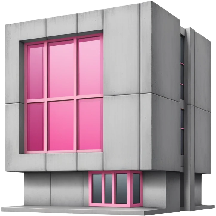 Minimalist brutalist building made of gray concrete with a pink window that stands out emoji