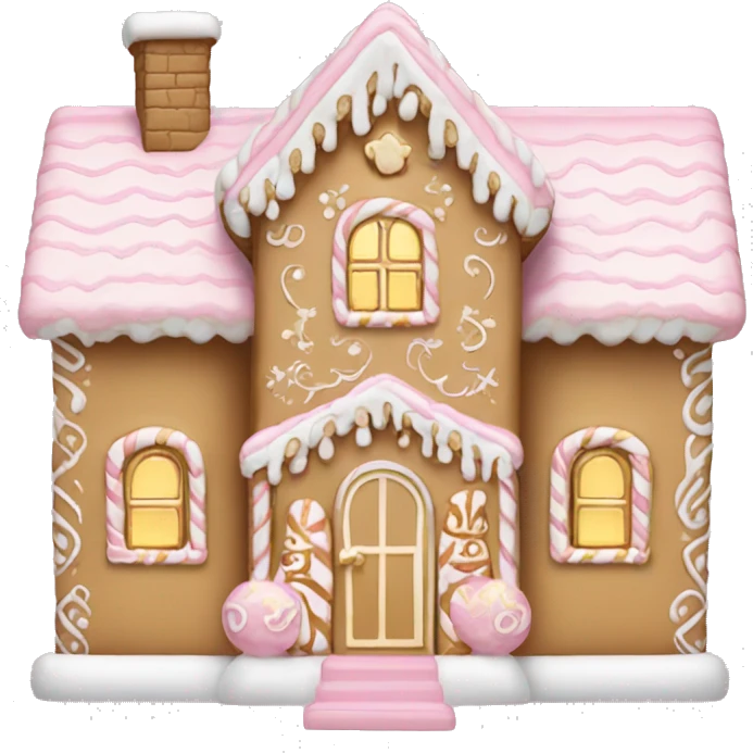 light pink and gold and white gingerbread house emoji